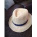 Straw Studios Fedora Style Hat woven With Navy Stripe Sz M/L  eb-72628306